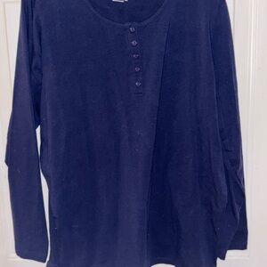 D&Co Denim & Company XL Navy Blue Henley Long Sleeve Top